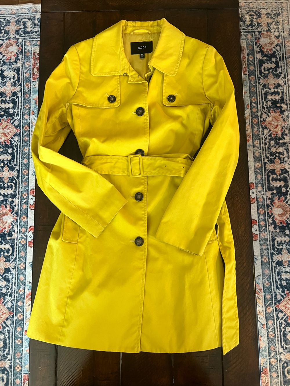 JACOB Bright Yellow Belted Trench Coat Women’s L Double Breasted
